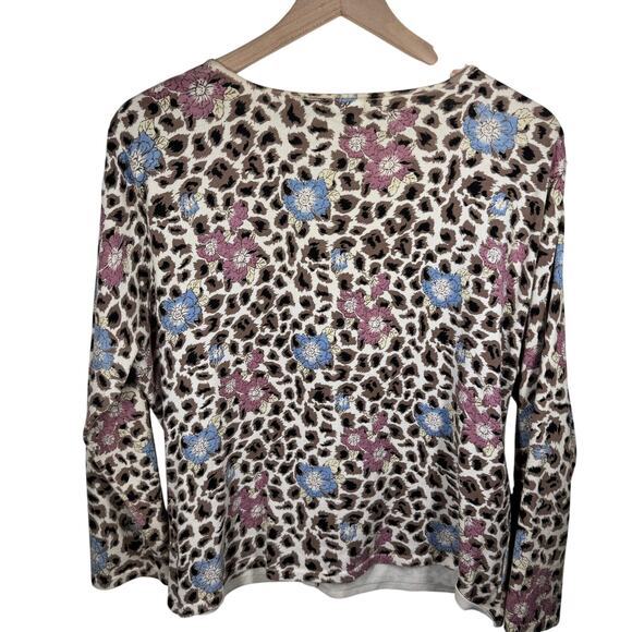 NICOLE MILLER Silk Blend Cardigan Size XL Animal Print Floral Cardi Scoop Neck - Picture 5 of 9